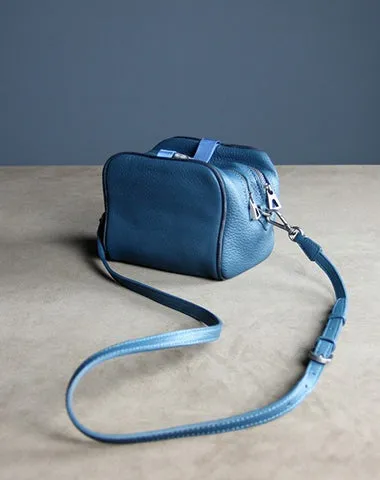 Mini Womens Khaki Leather Shoulder Bag Cube Double Zip Leather Crossbody Purse for Ladies