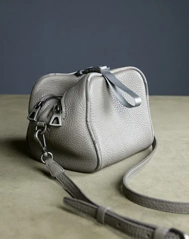 Mini Womens Khaki Leather Shoulder Bag Cube Double Zip Leather Crossbody Purse for Ladies
