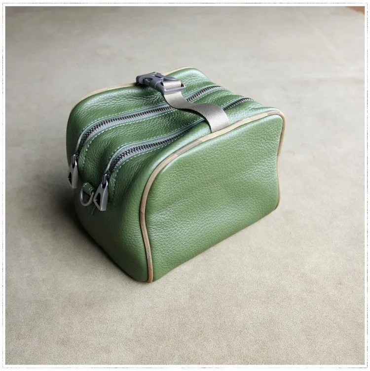 Mini Womens Khaki Leather Shoulder Bag Cube Double Zip Leather Crossbody Purse for Ladies