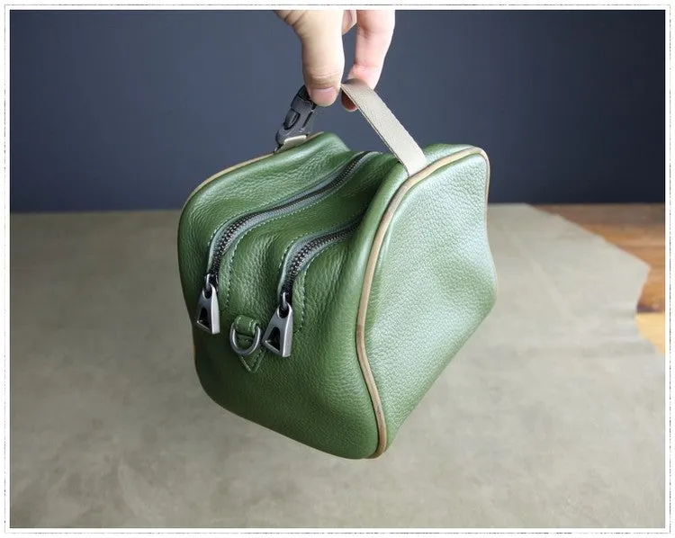 Mini Womens Khaki Leather Shoulder Bag Cube Double Zip Leather Crossbody Purse for Ladies