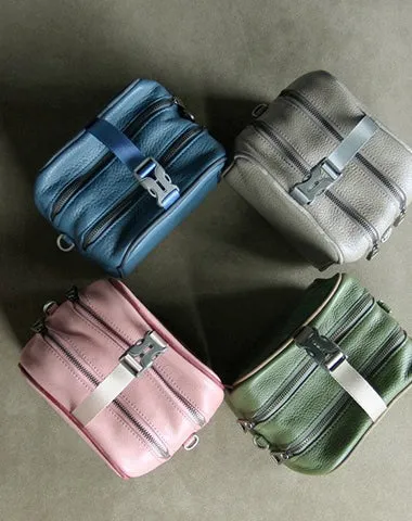 Mini Womens Khaki Leather Shoulder Bag Cube Double Zip Leather Crossbody Purse for Ladies