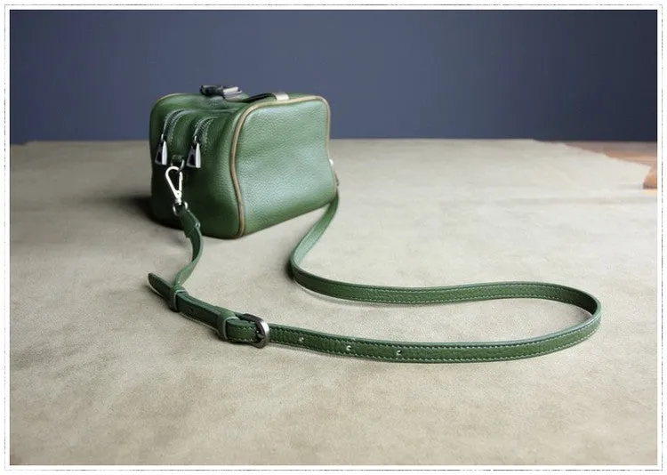Mini Womens Khaki Leather Shoulder Bag Cube Double Zip Leather Crossbody Purse for Ladies