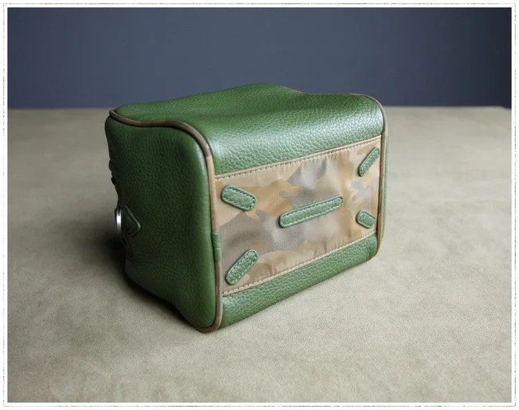 Mini Womens Khaki Leather Shoulder Bag Cube Double Zip Leather Crossbody Purse for Ladies