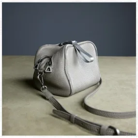 Mini Womens Khaki Leather Shoulder Bag Cube Double Zip Leather Crossbody Purse for Ladies