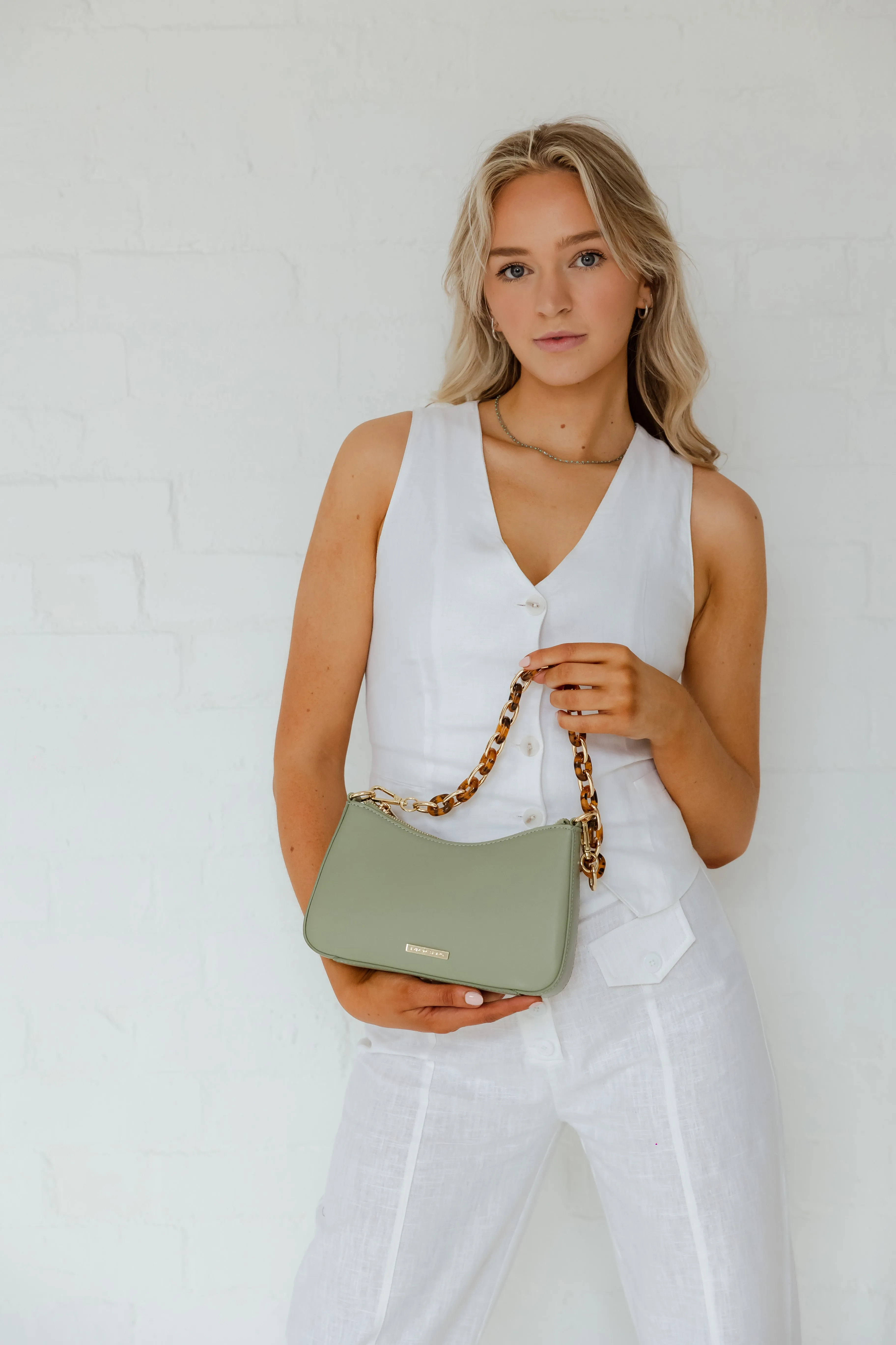 Mocha Olivia Tortoise Shell Chain Crossbody Bag- Sage