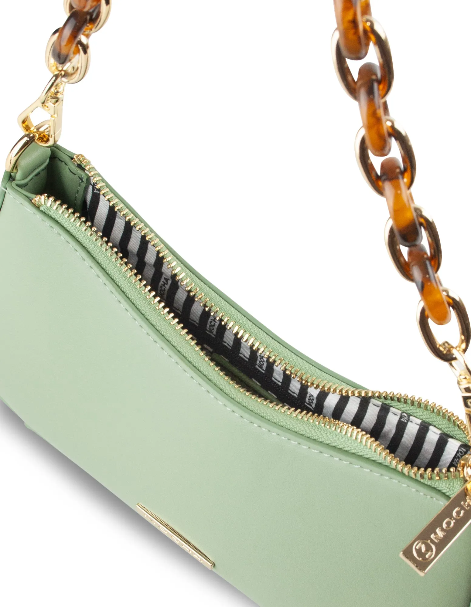 Mocha Olivia Tortoise Shell Chain Crossbody Bag- Sage
