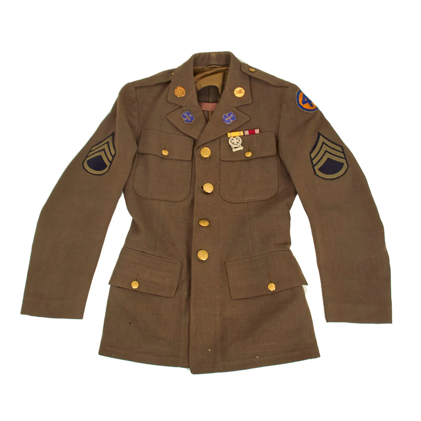Original U.S. WWII Named 44th Infantry Division Large Uniform Grouping With Documents and Insignia - Over 50 Items