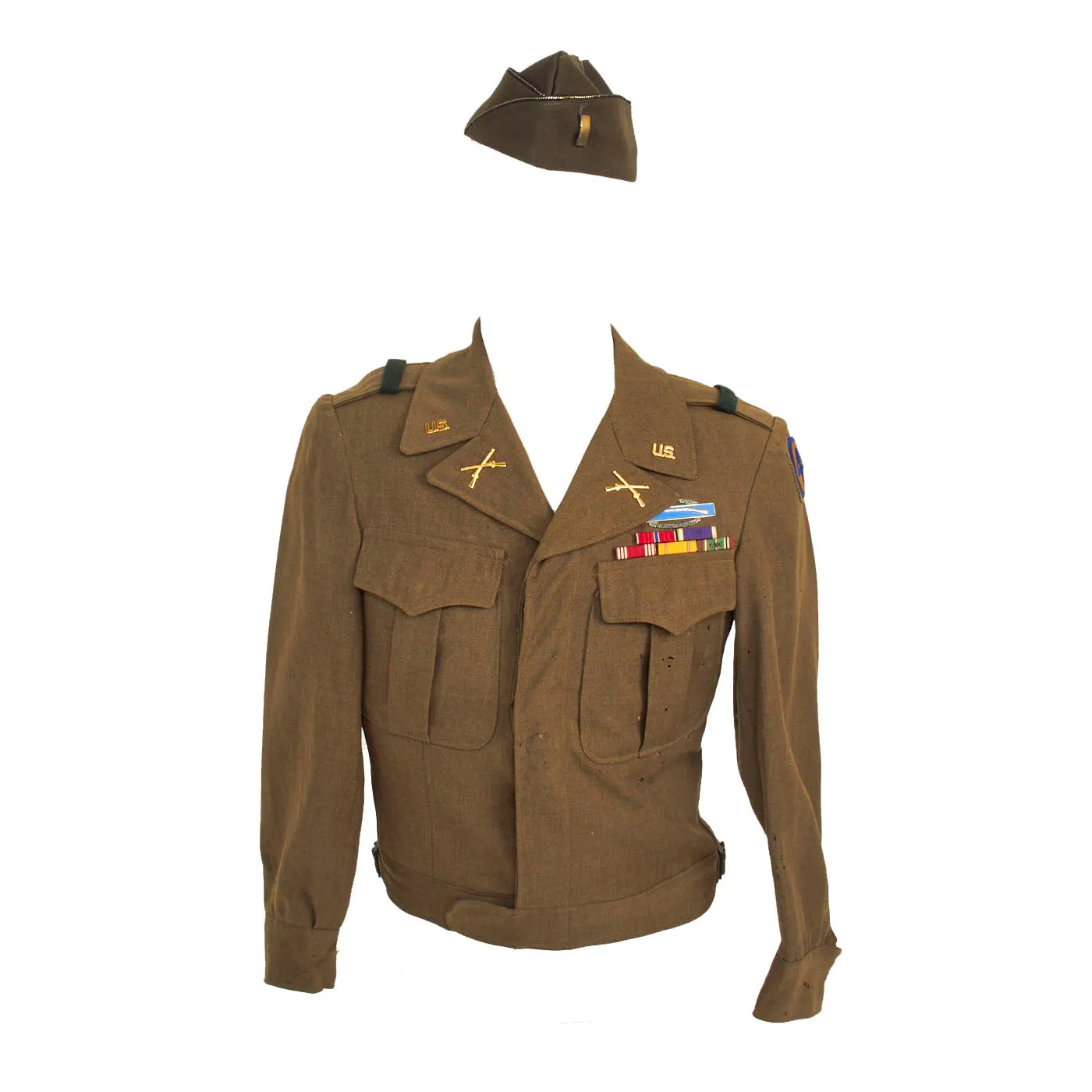 Original U.S. WWII Named 44th Infantry Division Large Uniform Grouping With Documents and Insignia - Over 50 Items