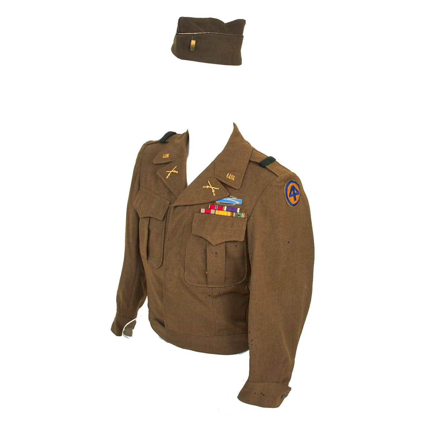 Original U.S. WWII Named 44th Infantry Division Large Uniform Grouping With Documents and Insignia - Over 50 Items