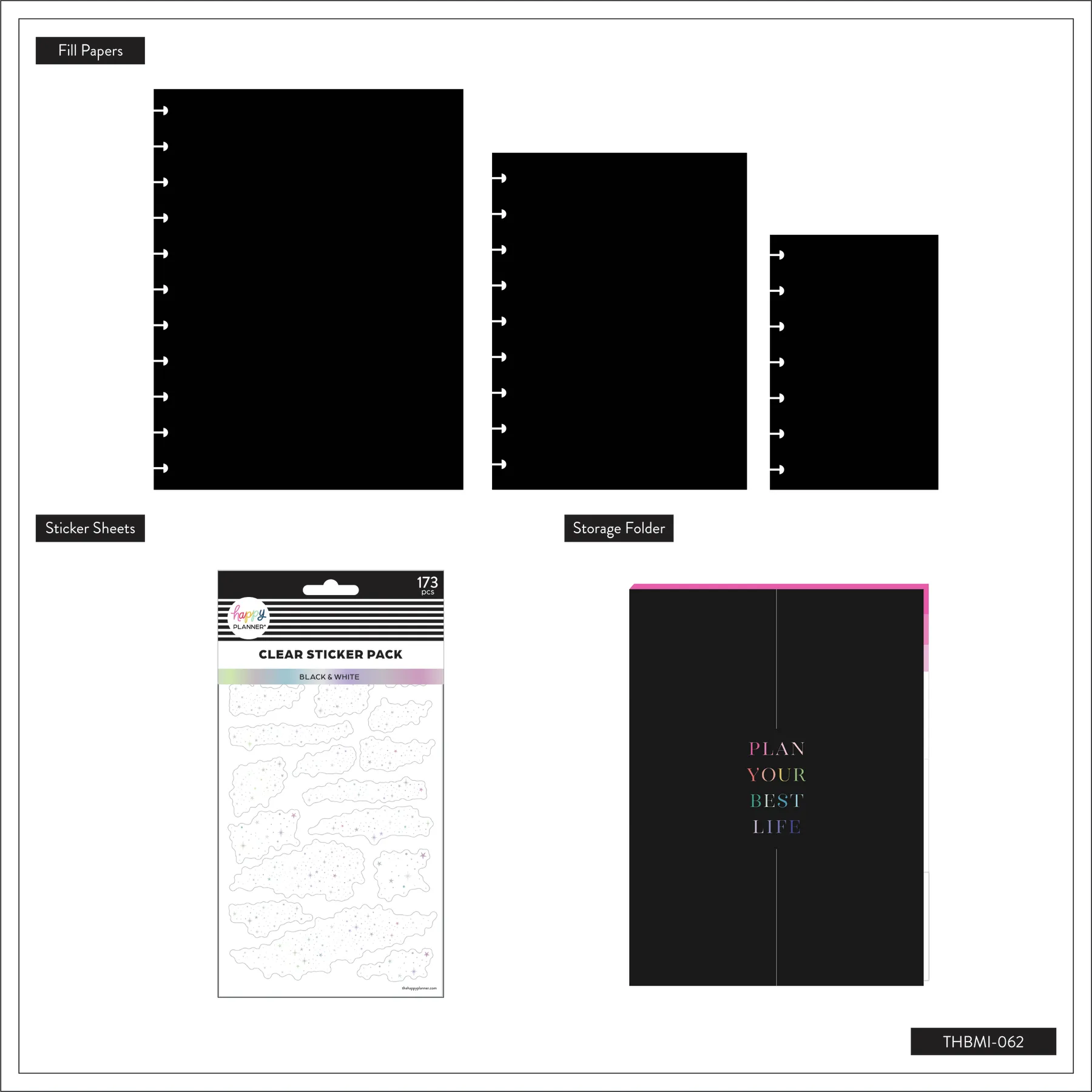 Plan Your Best Life - Black Filler Paper   Clear Stickers Bundle