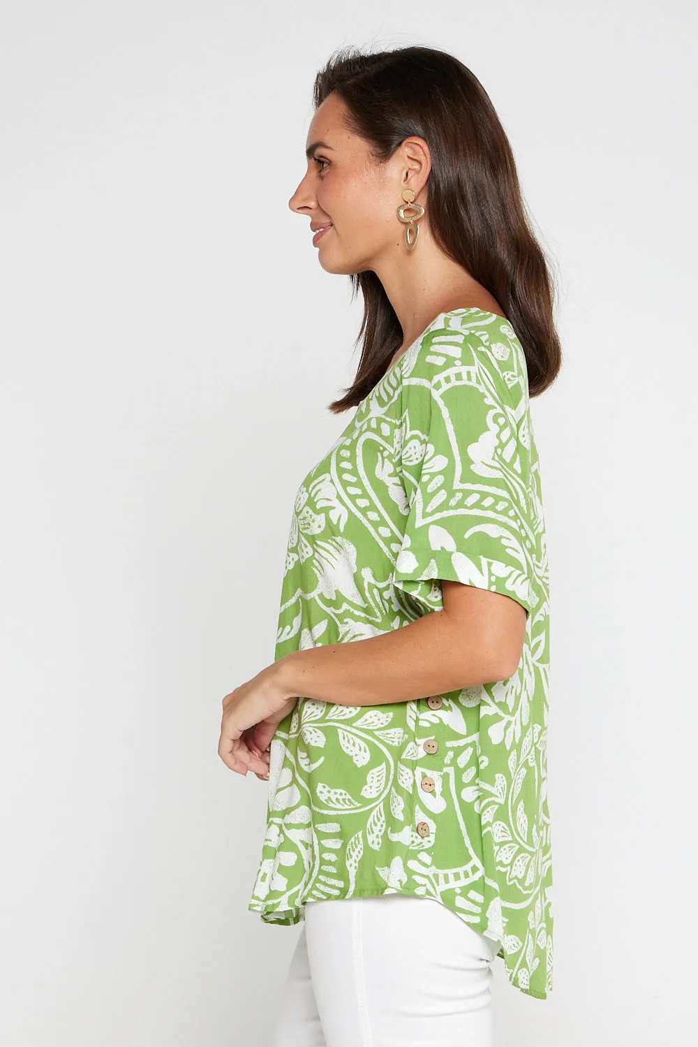 Sarina Top - Green Print