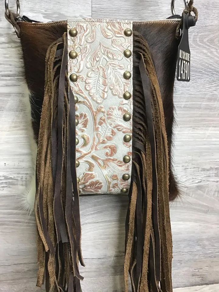 Sling Shot -front fringe and studded embossed leather  # 14390 -  sk