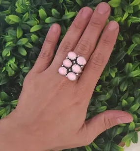 Stamped Sterling Silver Pink Conch Shell 6 Stone Adjustable Ring