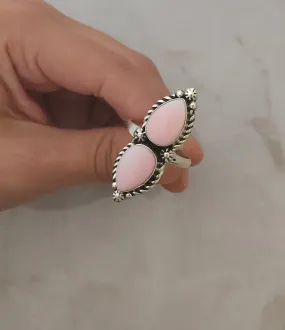Stamped Sterling Silver Pink Conch Shell Adjustable Ring