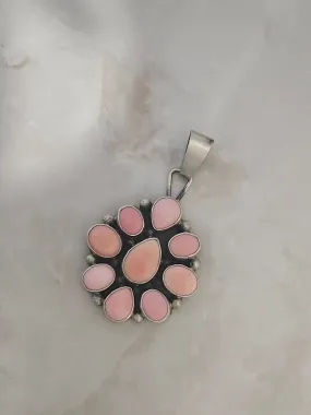 Stamped Sterling Silver Pink Conch Shell Cluster Pendant