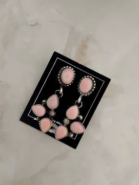 Stamped Sterling Silver Pink Conch Shell Dangle Earrings