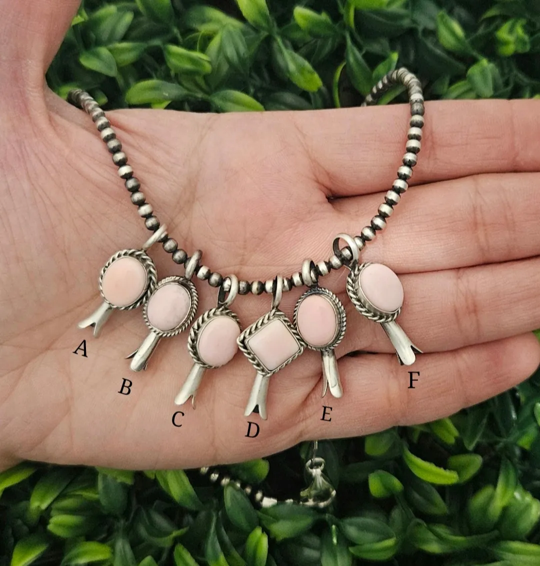 Stamped Sterling Silver Pink Conch Shell Mini Blossom Pendants