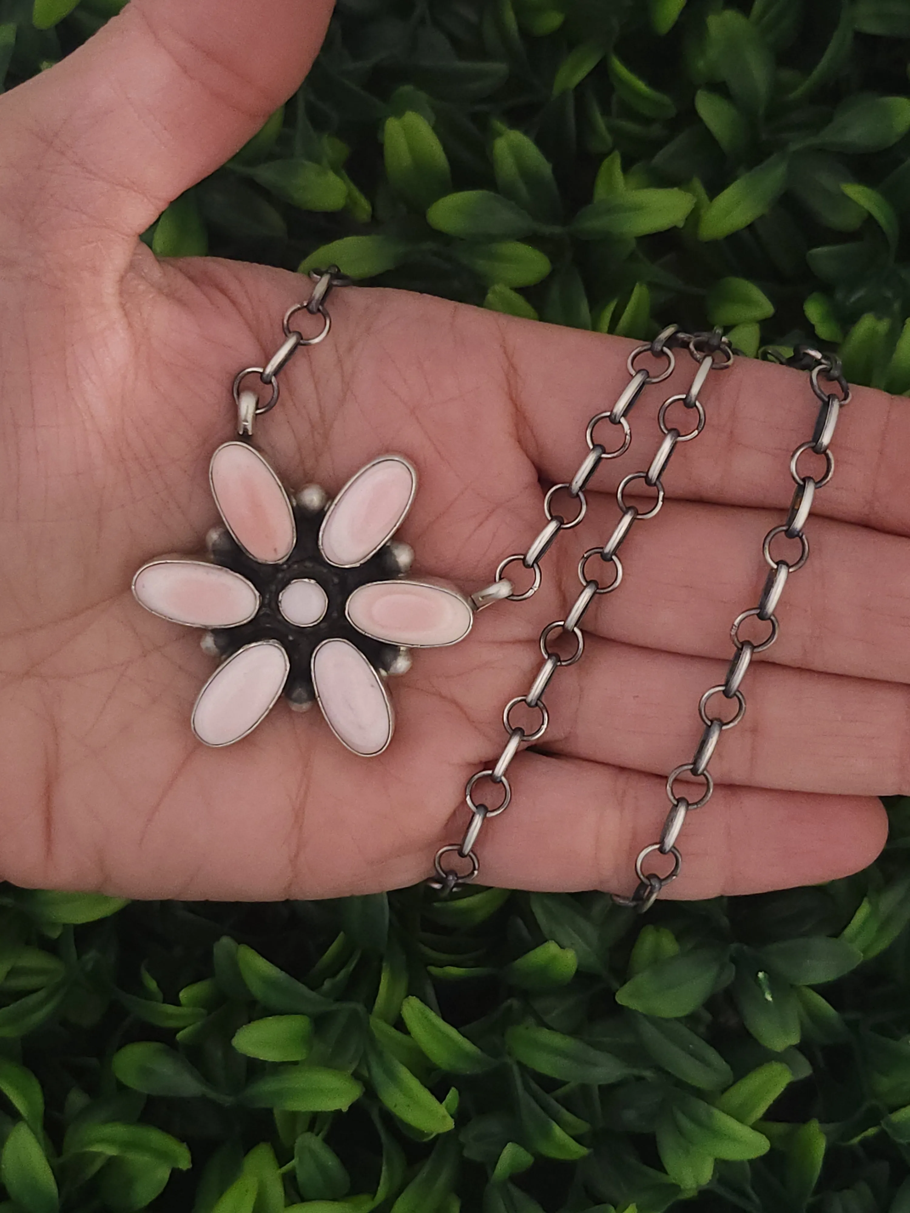 Stamped Sterling Silver Pink Conch Shell Necklace