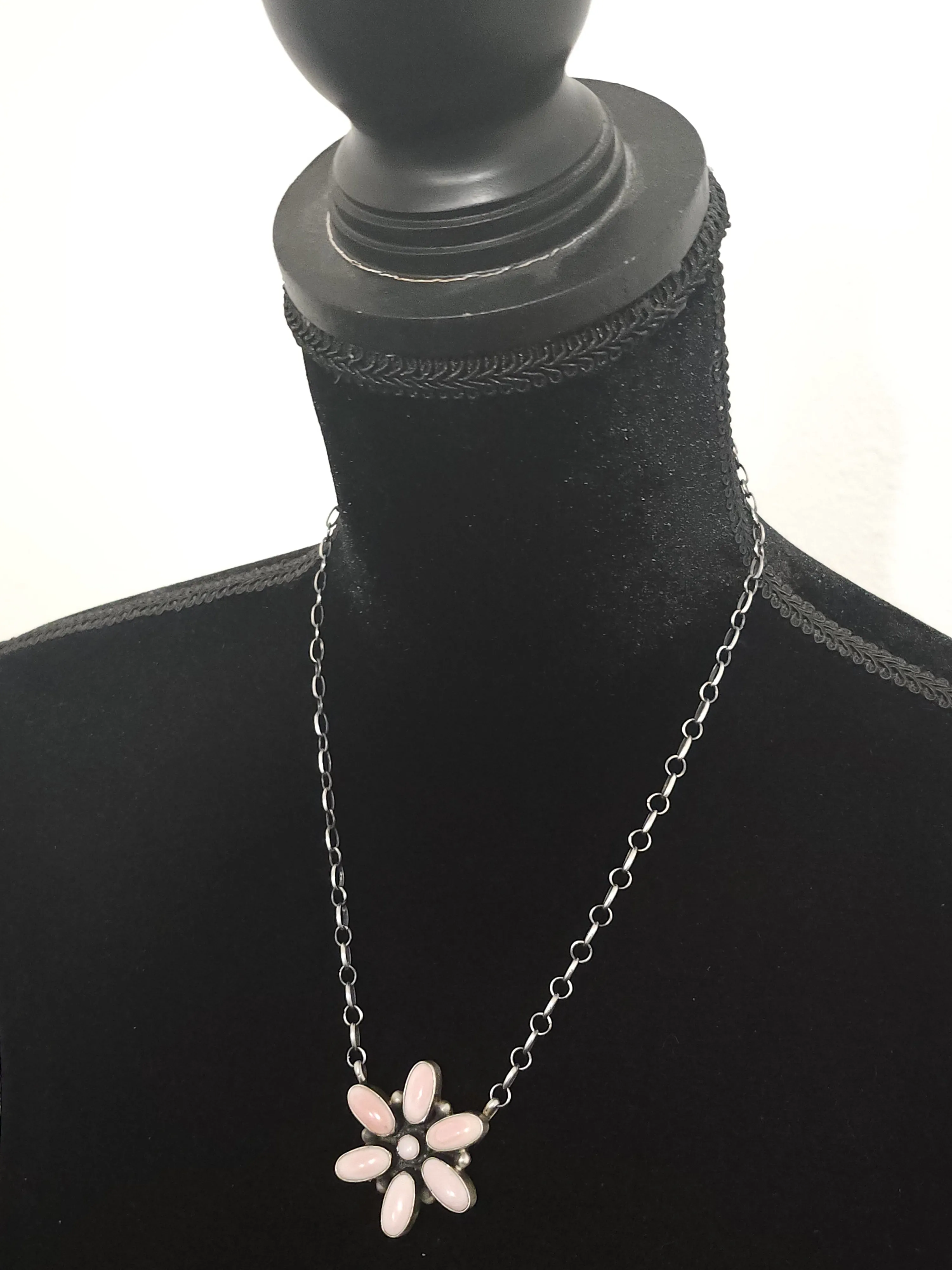 Stamped Sterling Silver Pink Conch Shell Necklace