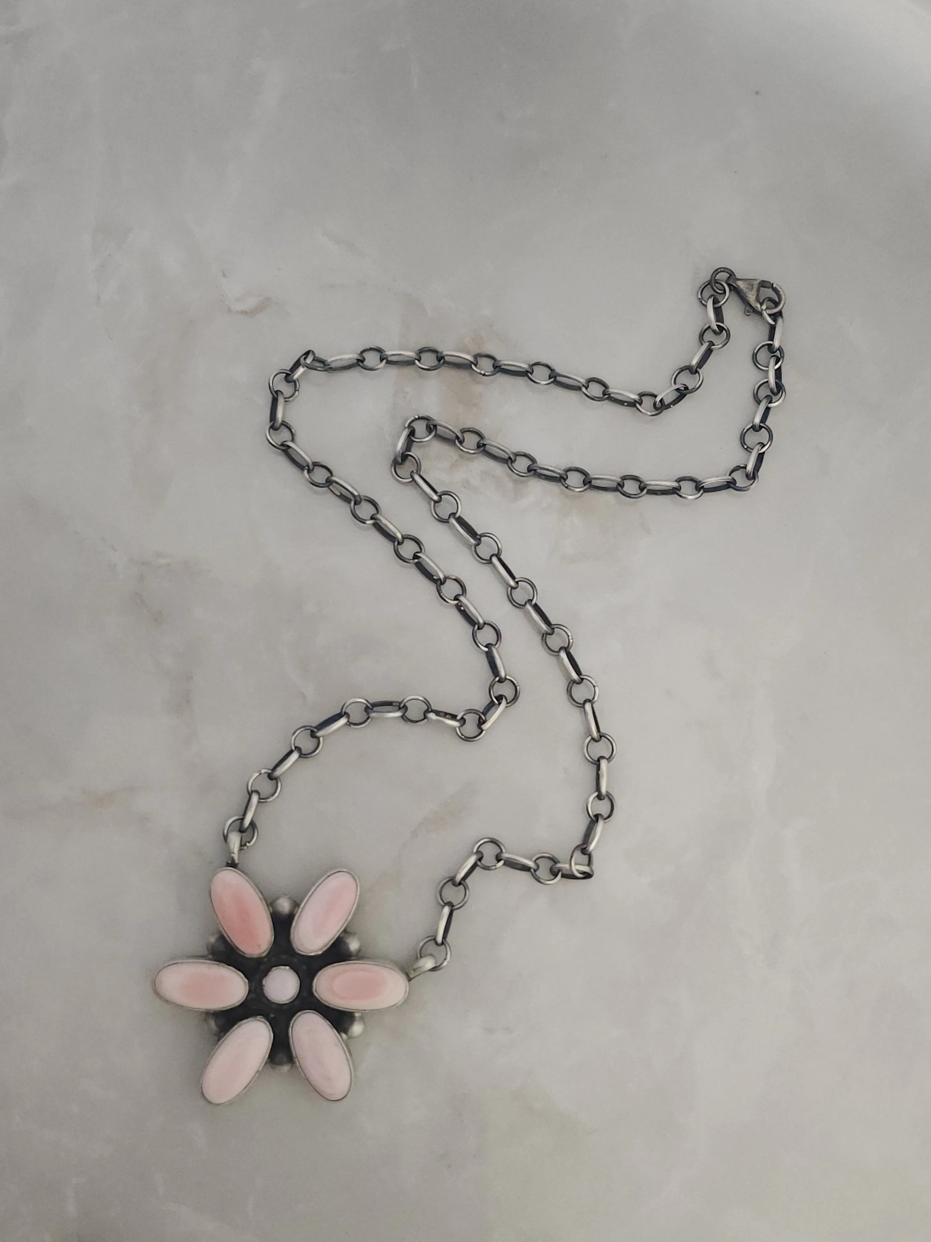 Stamped Sterling Silver Pink Conch Shell Necklace