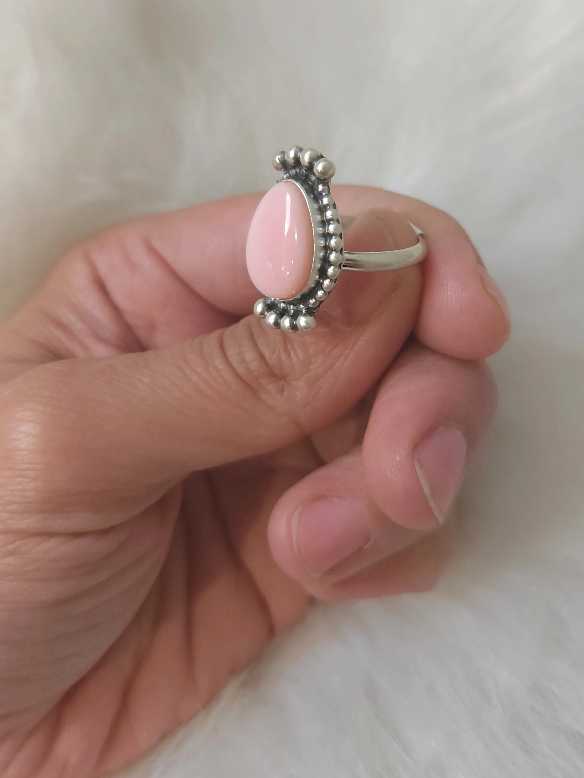 Stamped Sterling Silver Pink Conch Shell Rings