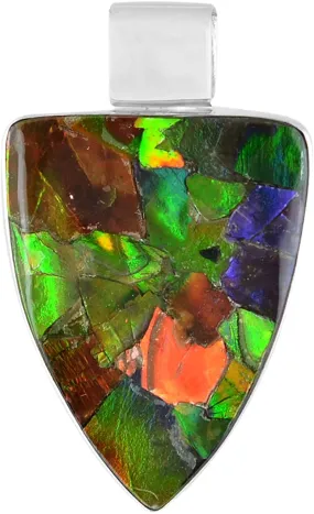 Starborn Ammolite 925 Sterling Silver Pendant as Shield with Solid Eyelet