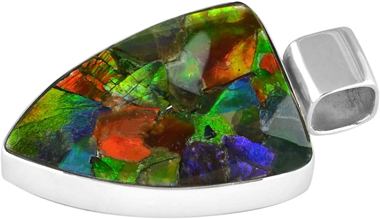Starborn Ammolite 925 Sterling Silver Pendant as Shield with Solid Eyelet