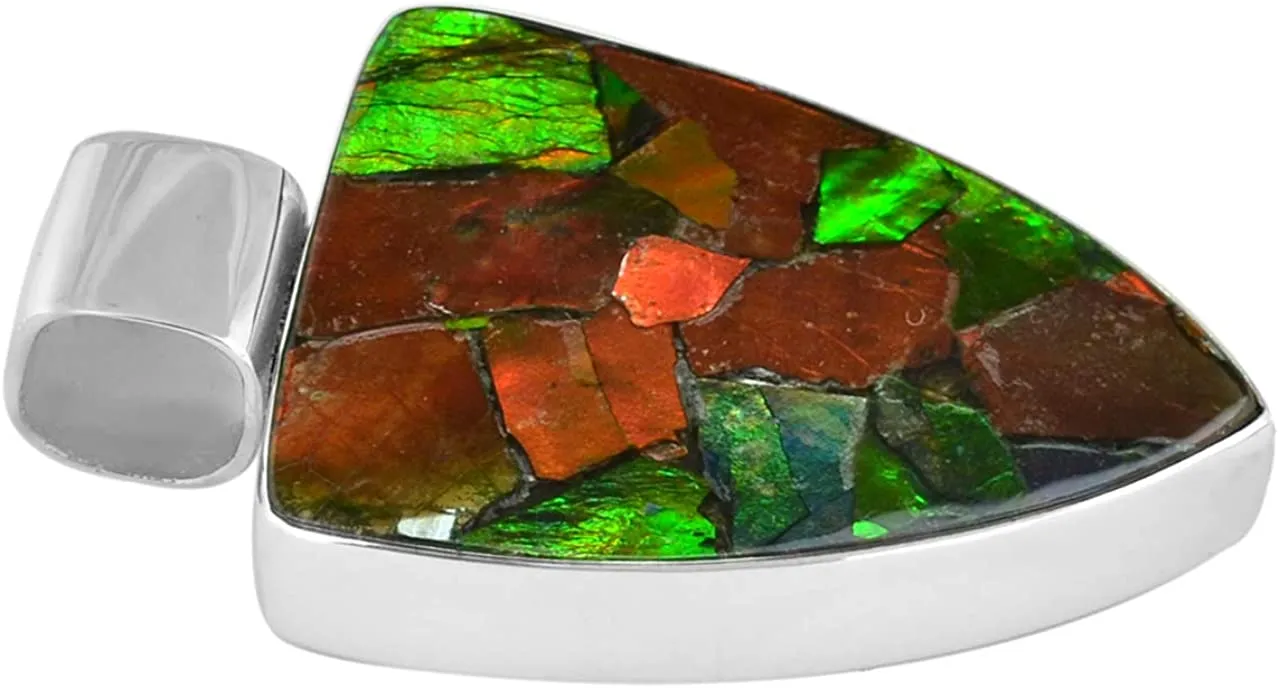 Starborn Ammolite 925 Sterling Silver Pendant as Shield with Solid Eyelet