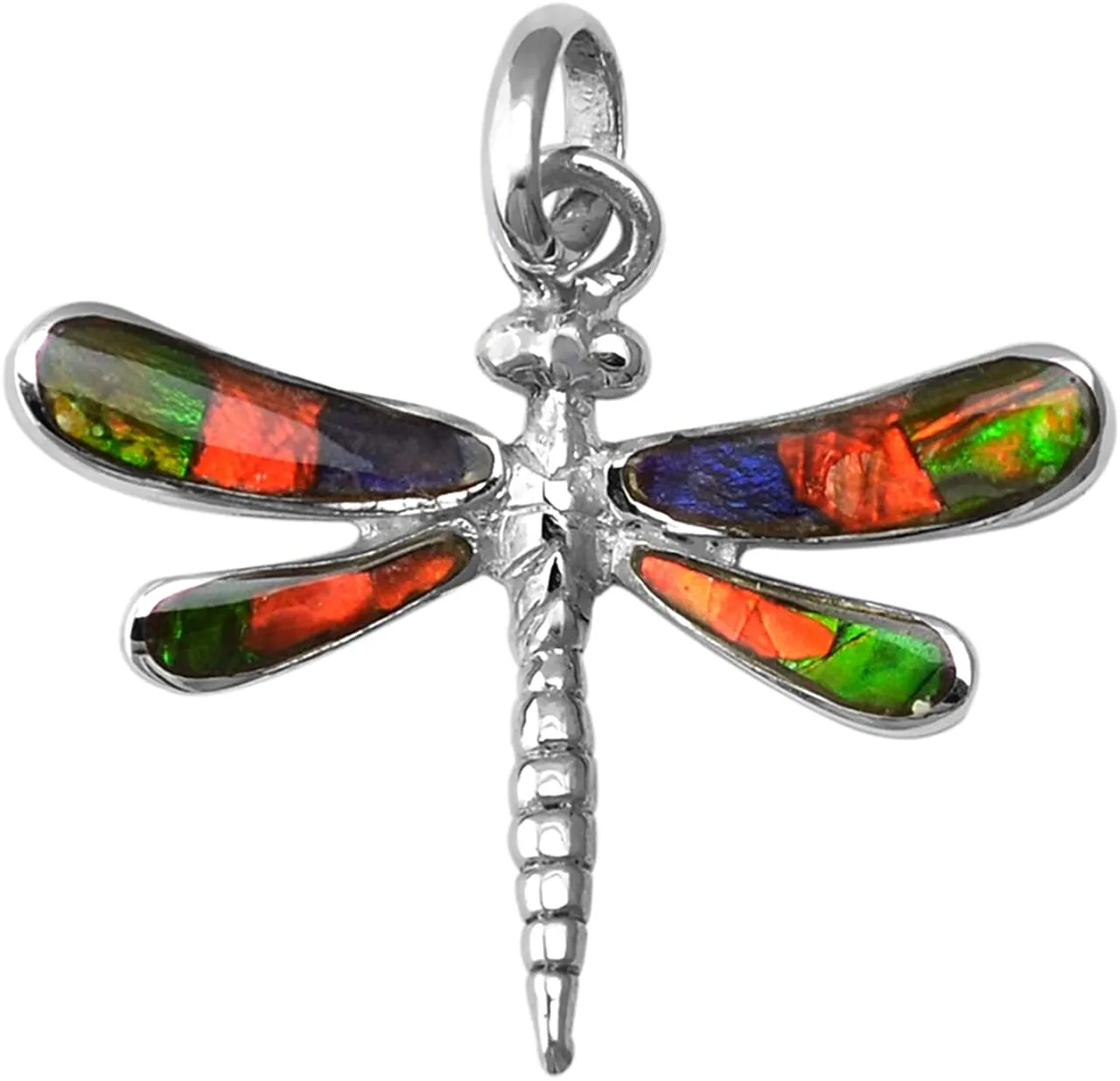 Starborn Ammolite and Sterling Silver Dragonfly Pendant with Bail