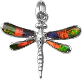 Starborn Ammolite and Sterling Silver Dragonfly Pendant with Bail
