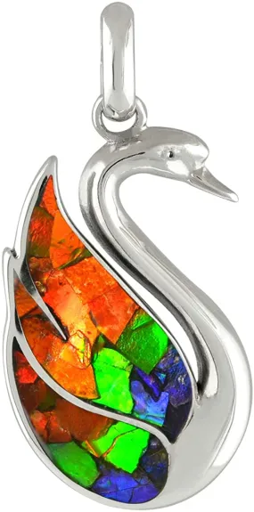 Starborn Ammolite Swan Pendant in Sterling Silver