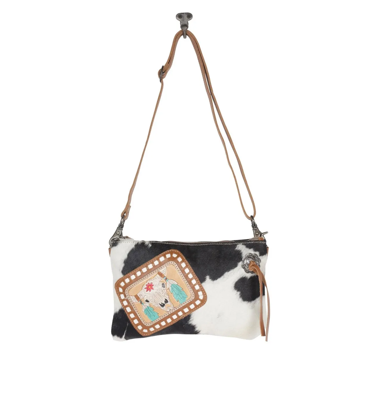 Sublime Cow Print Hand Tooled Purse