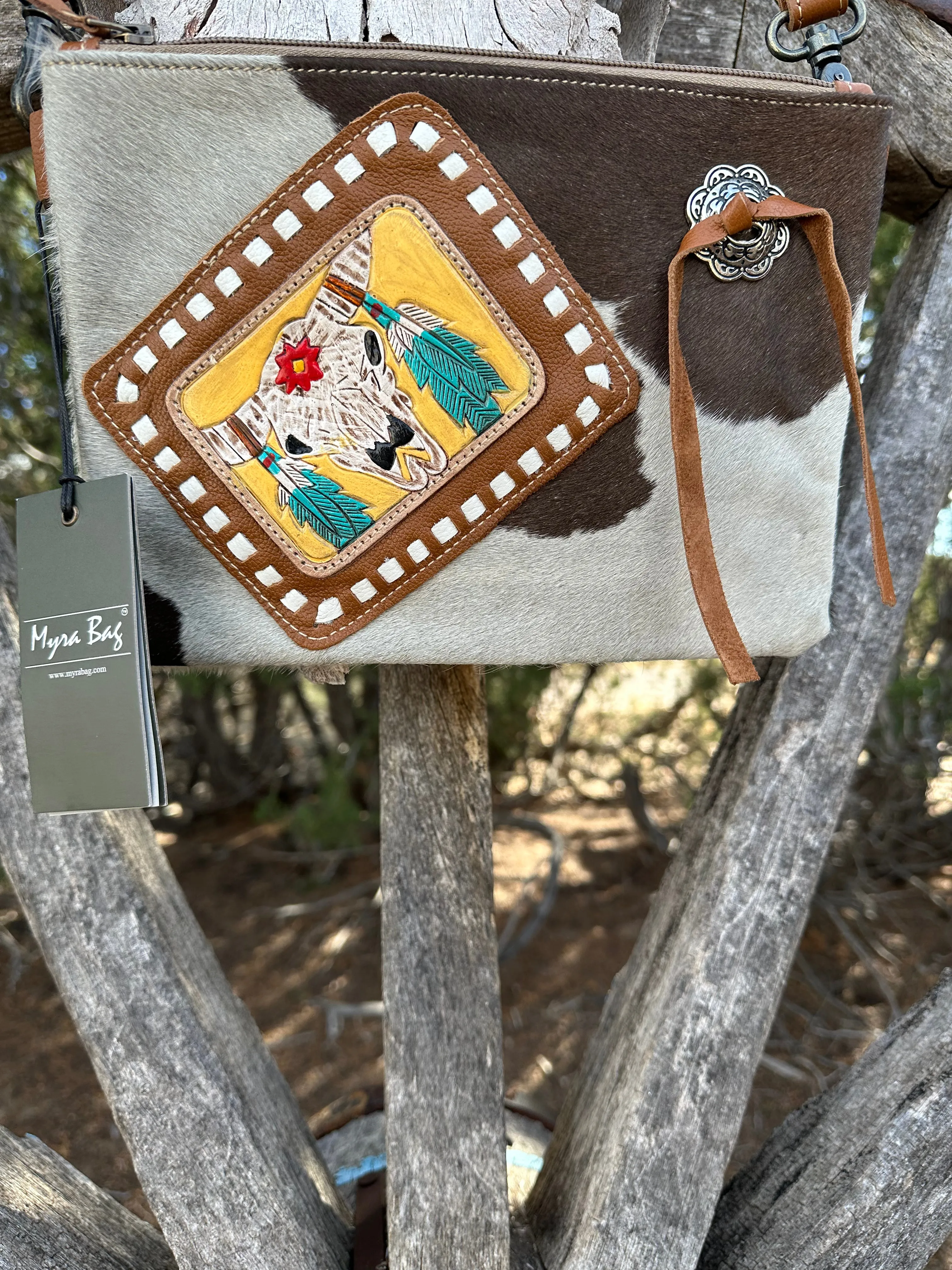 Sublime Cow Print Hand Tooled Purse