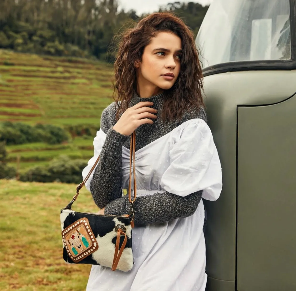 Sublime Cow Print Hand Tooled Purse
