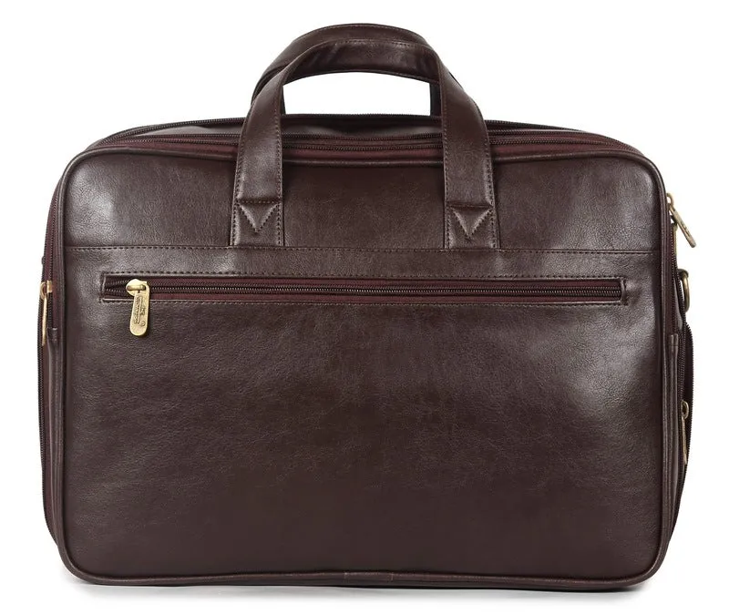 THE CLOWNFISH Faux Leather Expandable 15.6 inch Laptop Messenger Bag Laptop Briefcase (Chocolate)