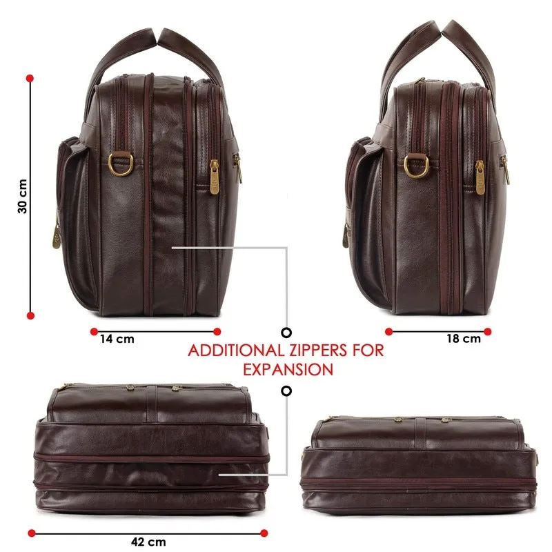 THE CLOWNFISH Faux Leather Expandable 15.6 inch Laptop Messenger Bag Laptop Briefcase (Chocolate)