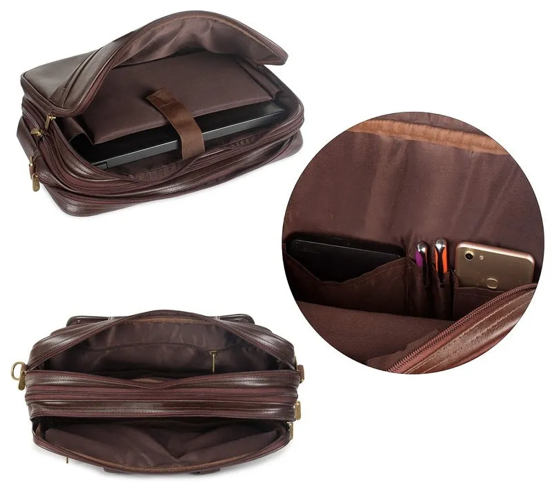 THE CLOWNFISH Faux Leather Expandable 15.6 inch Laptop Messenger Bag Laptop Briefcase (Chocolate)