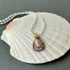 three ring wave tumbled abalone shell necklace