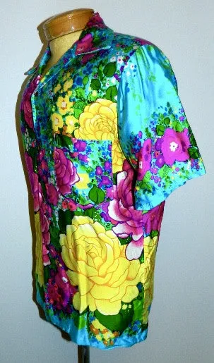 vintage 1960s Hawaiian shirt Likeke bold floral print shirt Mens M
