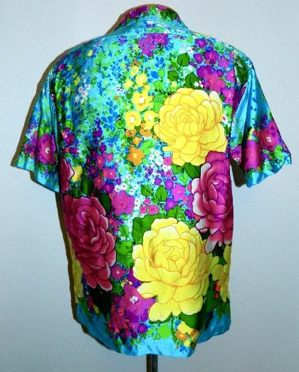 vintage 1960s Hawaiian shirt Likeke bold floral print shirt Mens M