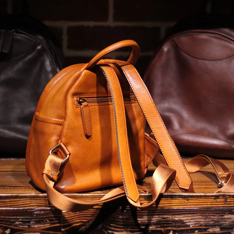 Vintage Ladies Mini Brown Leather Backpack Purse Small Leather Backpacks for Women
