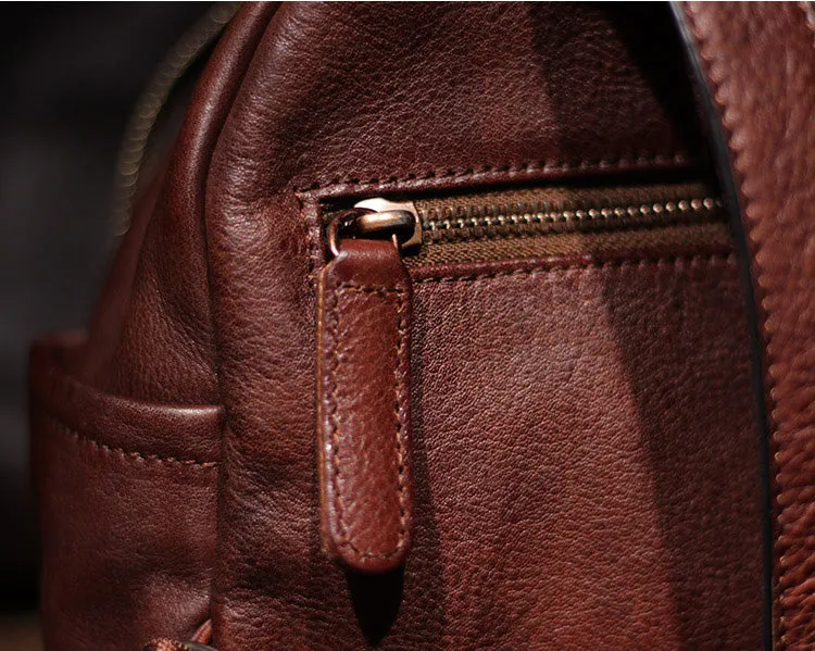 Vintage Ladies Mini Brown Leather Backpack Purse Small Leather Backpacks for Women