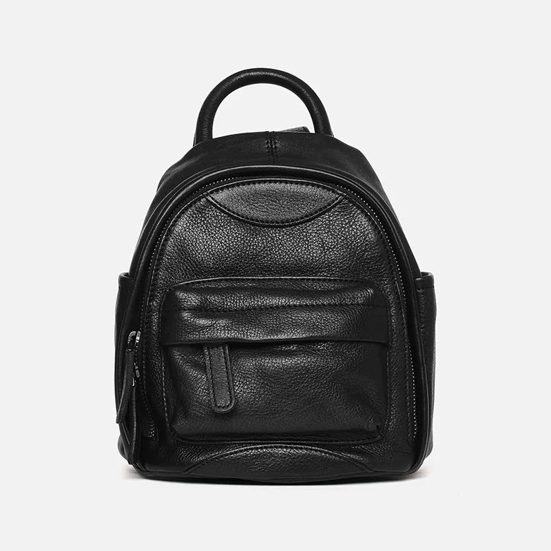 Vintage Ladies Mini Brown Leather Backpack Purse Small Leather Backpacks for Women
