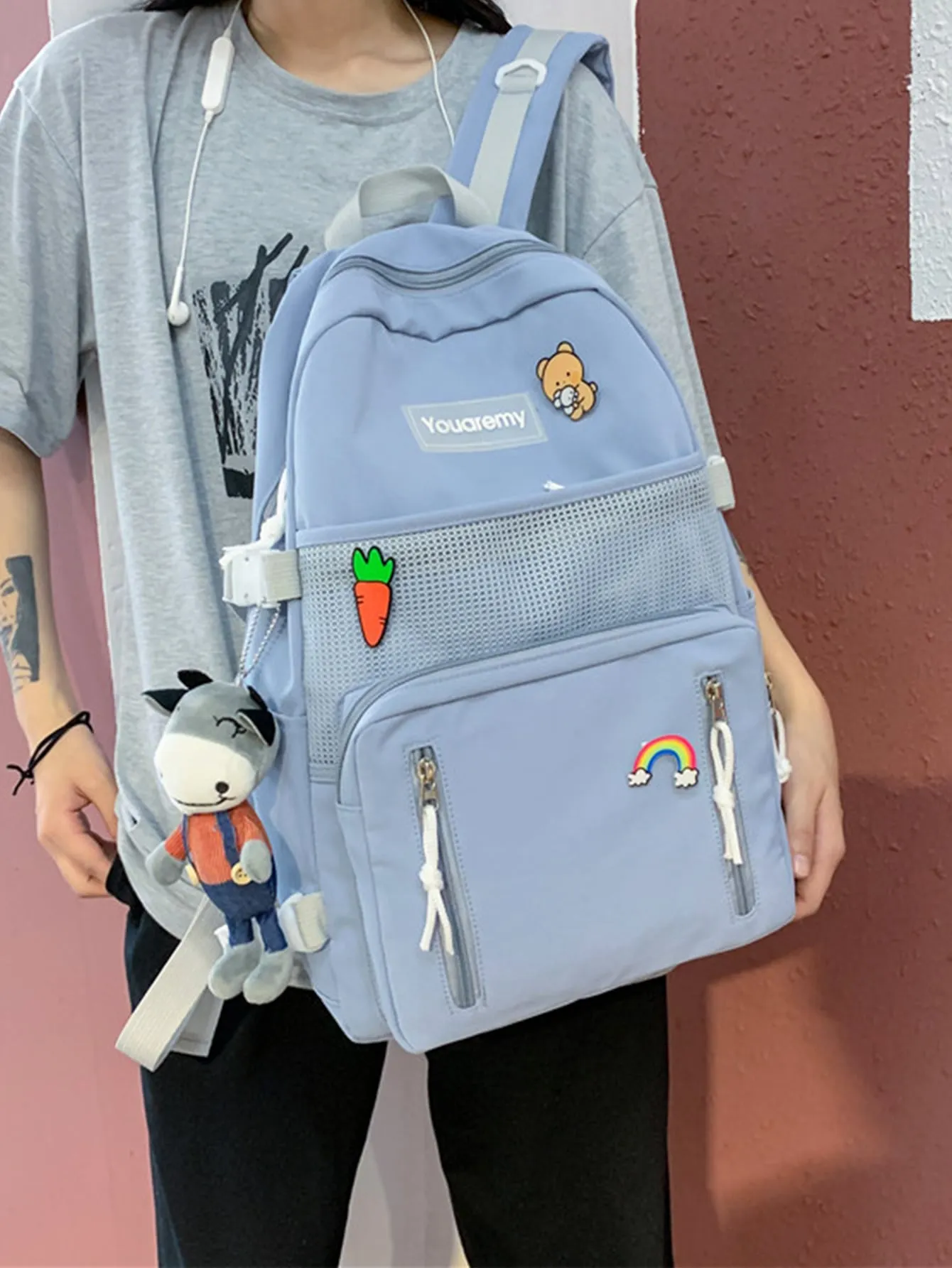 Zip Front Backpack With Bag Charm