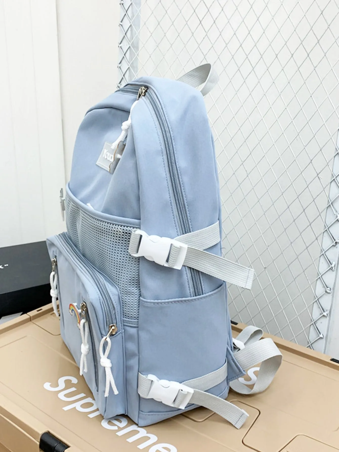 Zip Front Backpack With Bag Charm